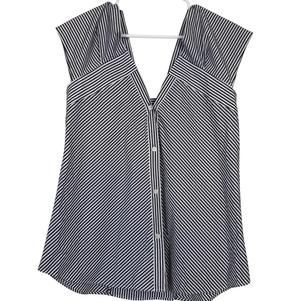 Theory Hartman Stripe Off Shoulder Button Top Size M NWT $265 Retail - Picture 3 of 9